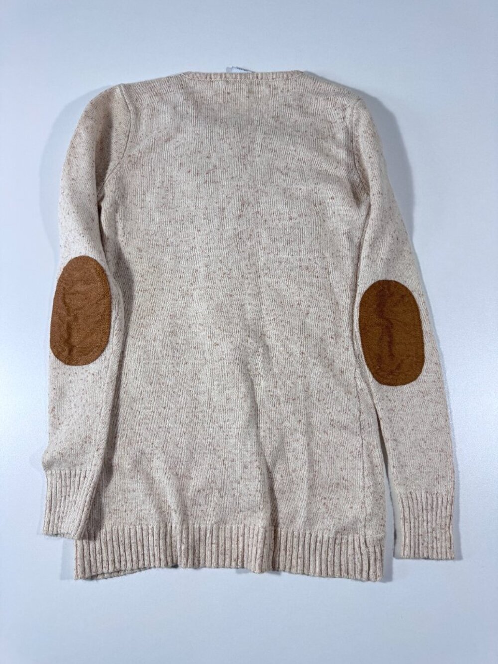 Vero Moda Oatmeal Speckled Button Cardigan Sweater w/ Elbow Patches XS - Picture 10 of 10